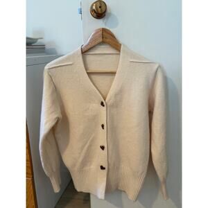 Vintage Cream Cardigan Heart Buttons Soft Knit Cottagecore Sweater ✨